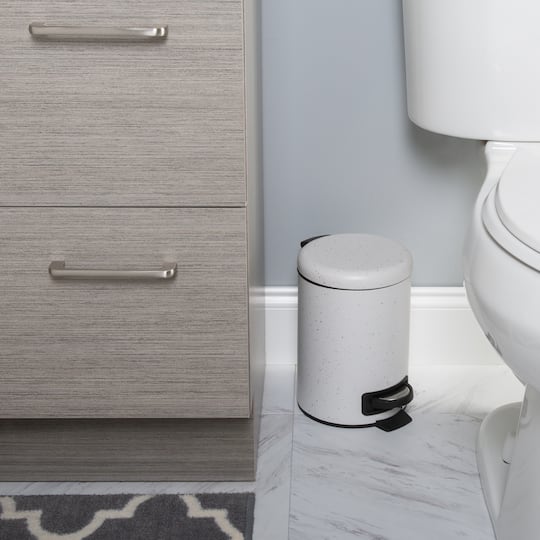 Elle Décor White Speckled Design Step Bin with Lid Trash Can